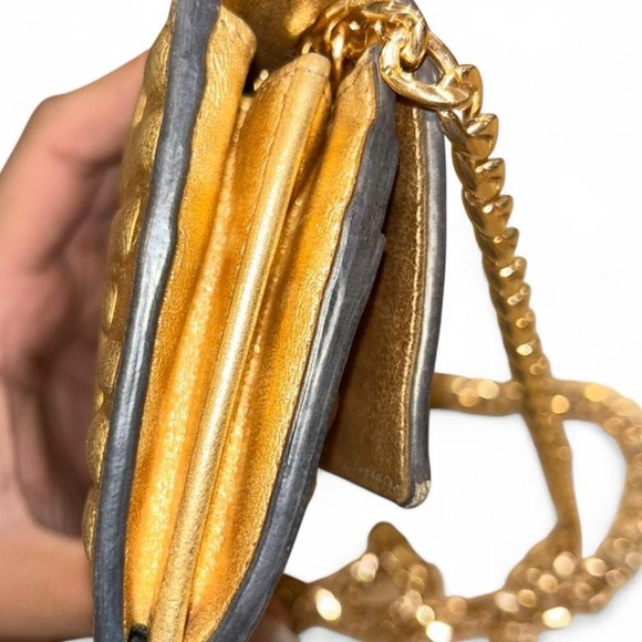 RARE FENDI Gold Zucca Embossed Wallet on Chain ✨ Discontinued Y2K Mini Bag - Picture 4 of 8